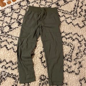 Green linen joggers